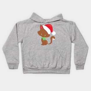 Christmas Cat, Cute Cat, Santa Hat, Cat With Scarf Kids Hoodie